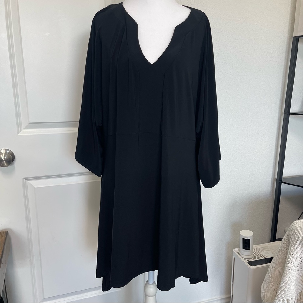Sympli Black Jersey V-Neck Asymmetrical Lagenlook Tunic top 3/4 Sleeve Kimono
